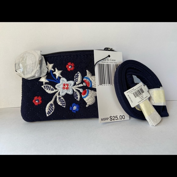 VERA BRADLEY ZIP ID & MATCHING LANYARD CLASSIC NAVY MICROFIBER 26949-219 - Picture 4 of 4